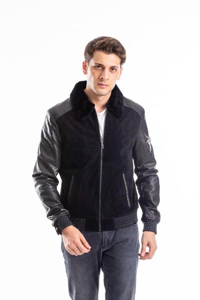 

men's leather & faux genuine jacket sueder, Black