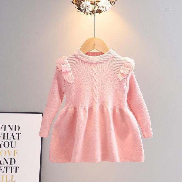 

girl's dresses sweet 2021 autumn girls princess kids children baby infant knitting dress ruffle long sleeve knitwear vestidos s128711, Red;yellow