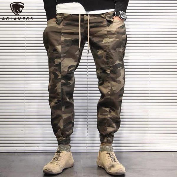 

men's pants aolamegs cargo men camouflage high street streetwear harajuku cozy overalls trousers elastic waist sweatpants clothing, Black