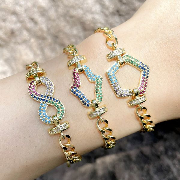 

hip hop jewelry micro color cuban bracelet hiphop men's and women's fashion inlaid diamond bracelet brd28, Golden;silver