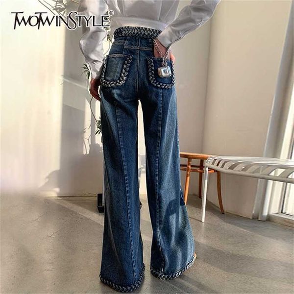 

twotyle casual blue denim trousers for women high waist loose straight full length jeans female summer fashion clothes 211117
