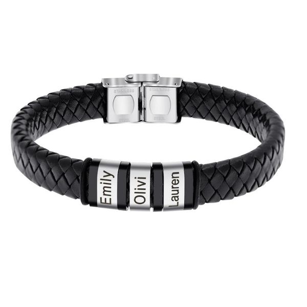 

charm bracelets black leather weave bracelet can name bangle jewelry drop gift for family yp7954, Golden;silver