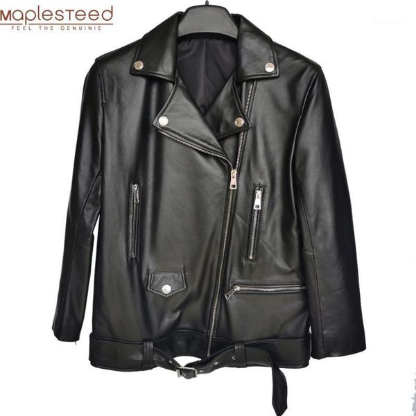 

maplesteed women leather jacket 100% natural sheepskin soft loose long woman real skin coat autumn oversize bust 100-116cm m488 women's, Black