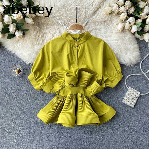 

women design 3d flounced edge blouse sweet short sleeve o neck solid casual summer fashion streetwear short blouses 210715, White