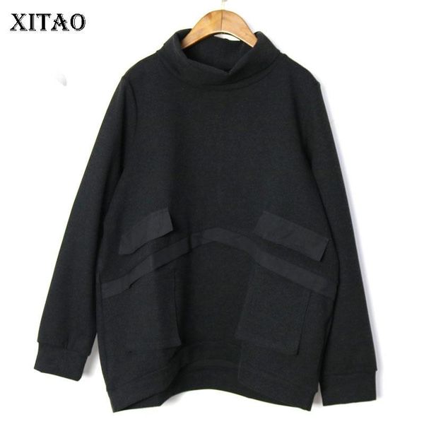 

women's hoodies & sweatshirts xitao black patchwork loose sweatshirt women 2021 winter full sleeve turtleneck pullover small fresh casu