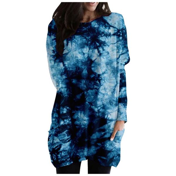 

casual dresses large plus size loose dress tie-dye pattern women's pullover feminino primavera fina round neck robe, Black;gray