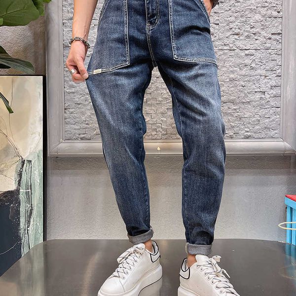 

2021 fashion jeans spring winner new men' pants versatile trend casual legged jean look thin #2206, Blue