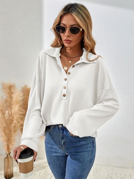 

half button drop shoulder tee j16z#, White