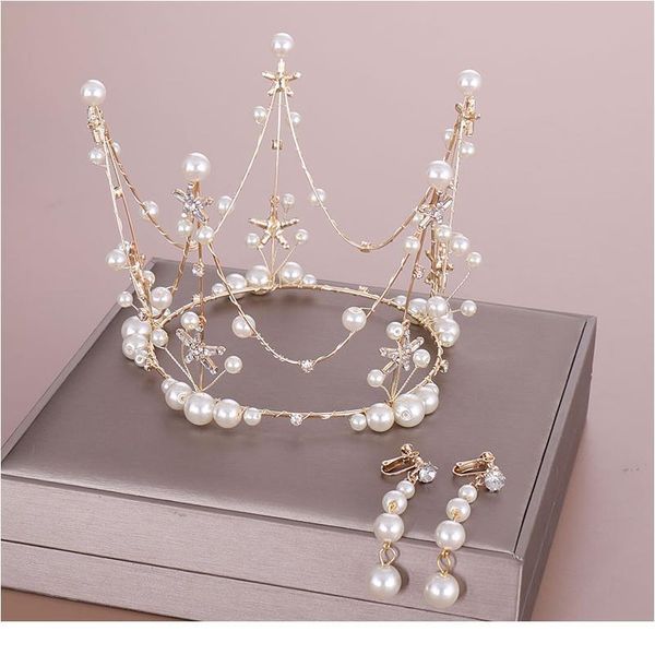 

luxury gold crystal pearl round wedding crown bride tiaras and crowns queen diadem bride crown bridal hair jewelry acc jllpgg, Silver