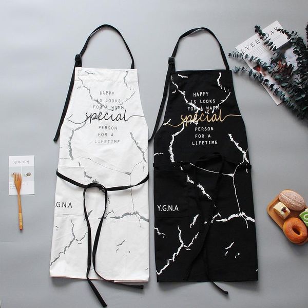 

nordic cotton apron black white marble cooking aprons for men women with big pocket bib overalls kitchen baking accessories wf93