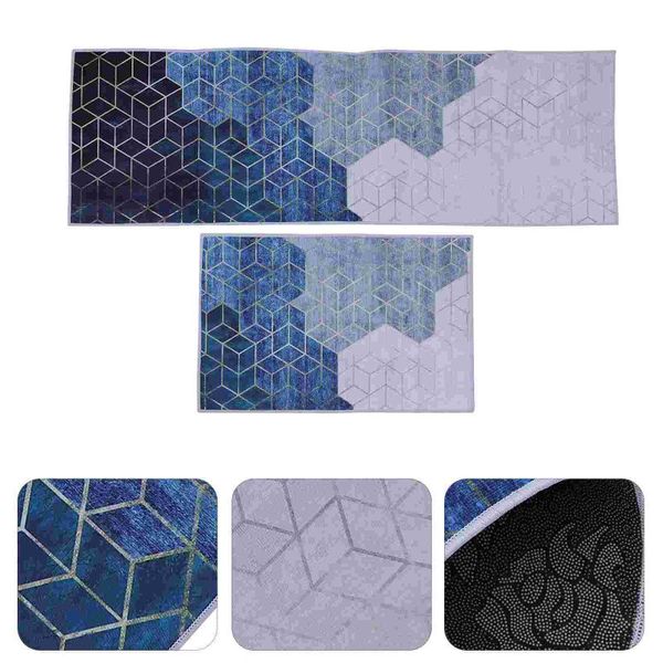 

carpets 2pcs water absorption bath mat rug non-slip floor for bathroom (blue)