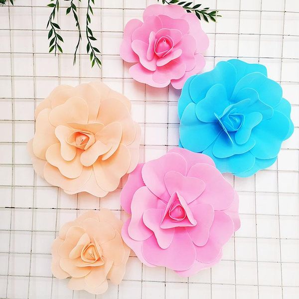 

decorative flowers & wreaths 3pcs/lot artificial roses pe flower wedding wall background hanging fake decoration home el layout rose head