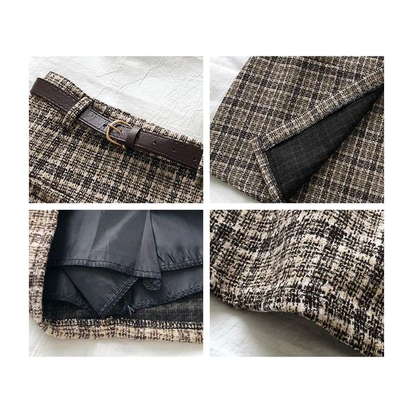 

2021 new autumn spring vintage high waist a-line mini women korean elegant irregular harajuku chic plaid skirt 3pag, Black