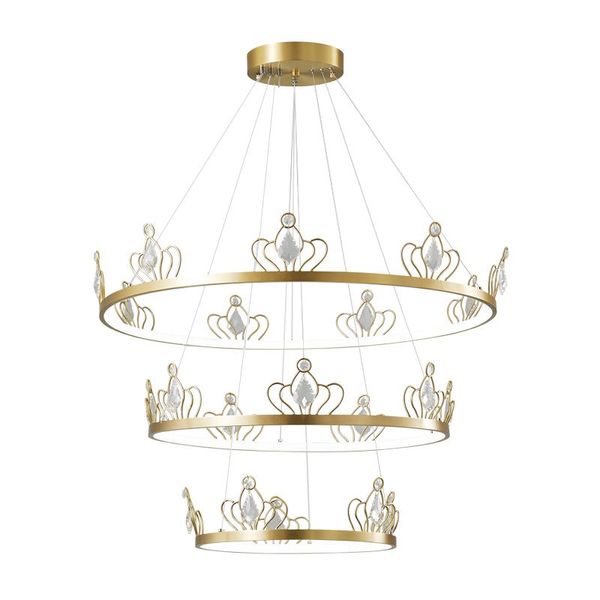 Lâmpadas pendentes Design Design LED LIDRES LUZES CRIGATIVAS CRIATIDADES 3 Nível de cobre para a sala da sala da sala da escada Gold Round Crown