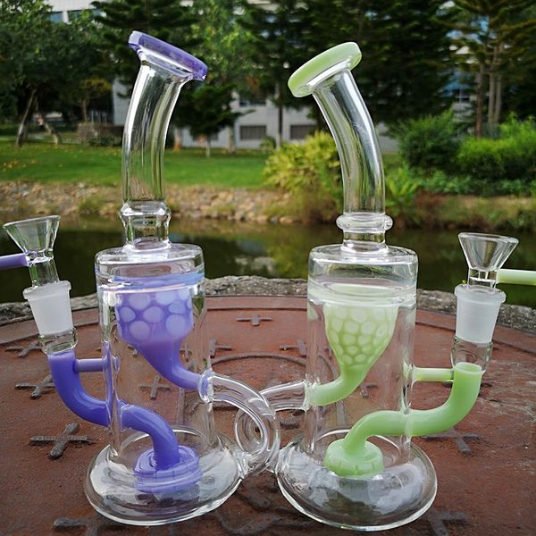 Einzigartige Bong Klein Duschkopf Perc Wasserpfeifen Heady Glasbongs Recycler Lavendelfarbe Torus Öl Dab Rigs 14mm Innengelenk Wasserpfeifen mit Schüssel Großhandel XL1943