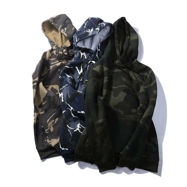 Pullover mimetici Casual unisex in pile spesso con cappuccio Camo Felpe con cappuccio da uomo Army Green Pocket Felpa con cappuccio militare Patchwork 201278p