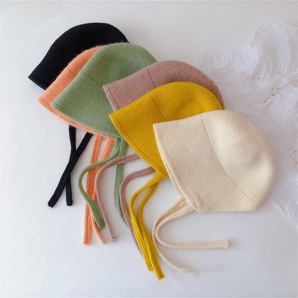 

infants solid color cap autumn winter warm baby hat pgrapy props knitted kids beanie bonnet, Yellow