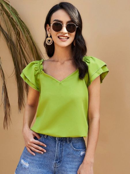 

layered ruffle armhole solid f7jg#, White