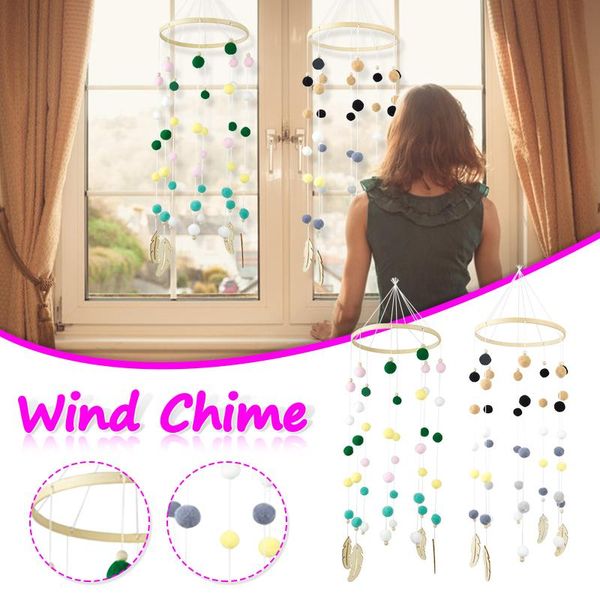 

decorative objects & figurines 40#children's room home decoration color hairball wood feather wind chimes colorful pendant ins nordic d
