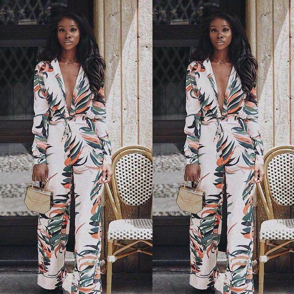 

women's jumpsuits & rompers 2021 europe and the united states autumn deep v street trendy fashion printed one-piece trousers women, Black;white