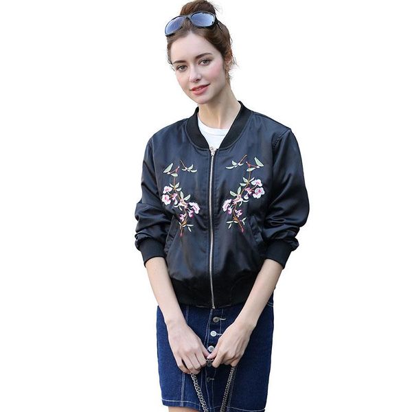 

women's jackets flower embroidery jacket women baseball style slim woman fashion outerwear for spring and autumn, Black;brown