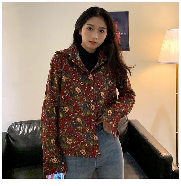 

women's blouses & shirts corduroy floral loose shirt, White