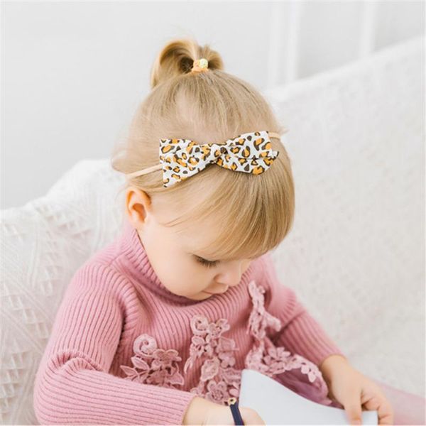 

leopard bowknot baby girls headband fashion luxury hairband child kids elastic hair ornaments infant toddler headwear, Slivery;white
