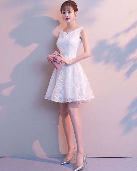 

short flower cocktail dresses white color elegant prom party dresses, Black