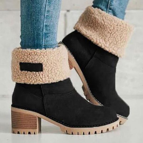 

boots winter women platform mid-calf boot female fur suede shoes ladies fashion snow thigh high warm botas, Black