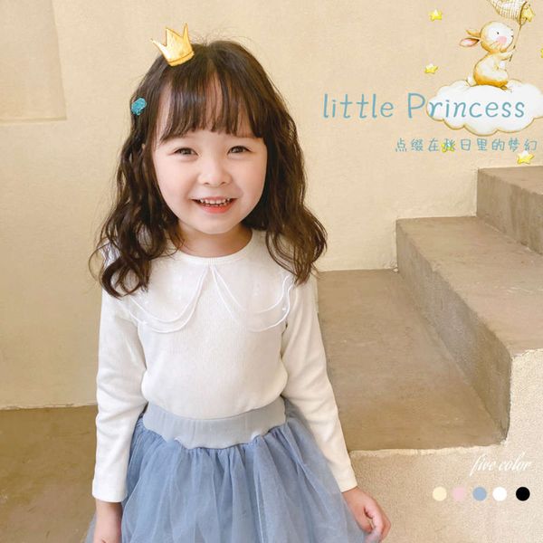 

long sleeve girls' t-shirt 2021 spring and autumn new korean doll collar sweet baby bottom shirt children's wear, Blue