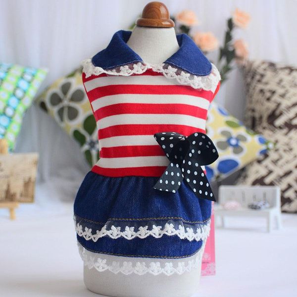 

dog apparel cowboy lace dress summer soft breathable pet skirt puppy cat clothes wedding princess dresses costumes for small dogs