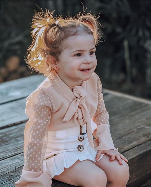 

2pcs toddler baby girls pink chiffon mesh t shirt white pu leather skirt childrens clothes outfits 1 6y