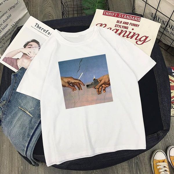 

michelangelo smoking harajuku cool men t shirts funny and womens personality print summer streetwear ulzzang hip hop casual tees, White;black