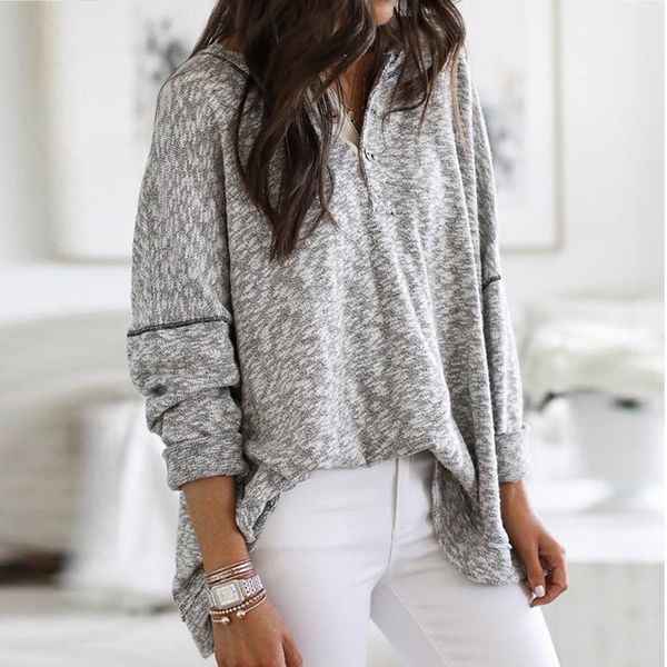 

casual dresses women loose long sleeve knitted sweaters autumn winter solid button v neck pullover streewear plus size 5xl h2, Black;gray