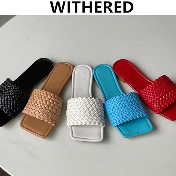 

slippers withered summer shoes women england style ins fashion blogger vintage weave colorful genuine leather woman, Black