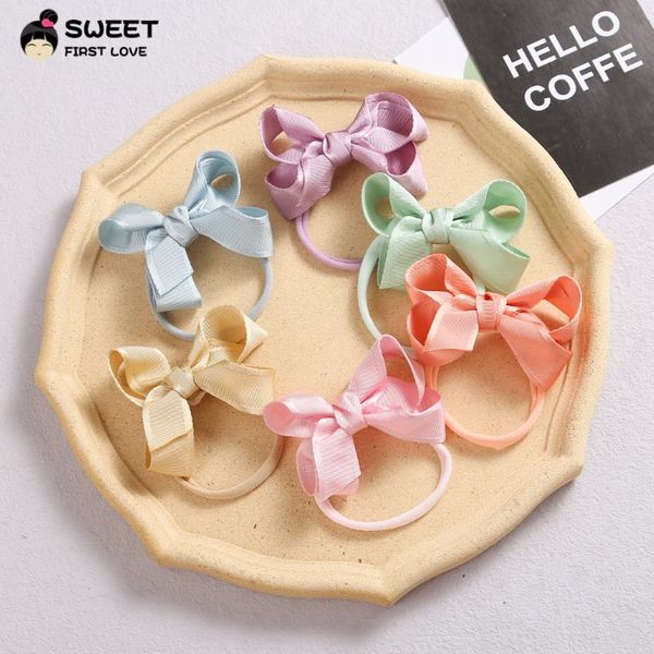

girls butterfly hair accessories cute kids big bow baby headdress soft nylon hairband fashion children elastic hairs holder d004, Slivery;white