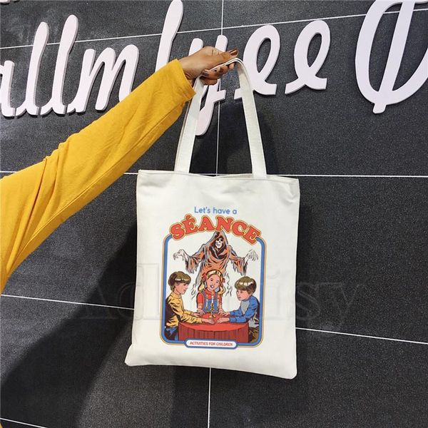 

shopping bags let's have a seance letter print vintage harajuku casual female canvas shoulder bag fun cartoon summer ulzzang