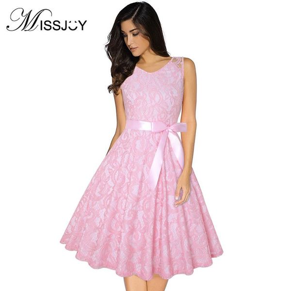 

casual dresses missjoy crochet floral lace vintage dress elegant fashion women clothes sleeveless o-neck high waist with belt plus size 3xl-, Black;gray