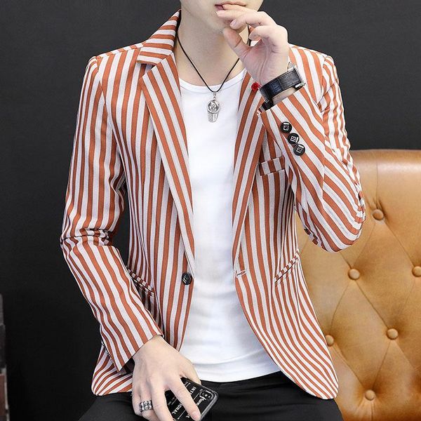 

men's suits & blazers 2022 fashion vertical stripes casual blazer autumn youth slim-fitting, White;black