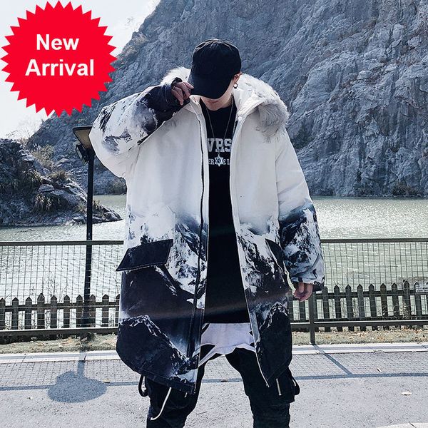 

privathinker 2021 winter new parkas casual oversize warm coat man hip hop hooded clothing male thicken zipper camouflage parka, Black