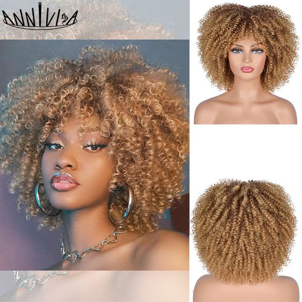 

short hair afro kinky curly wigs with bangs for black women natural synthetic ombre glueless cosplay blonde red orange wig