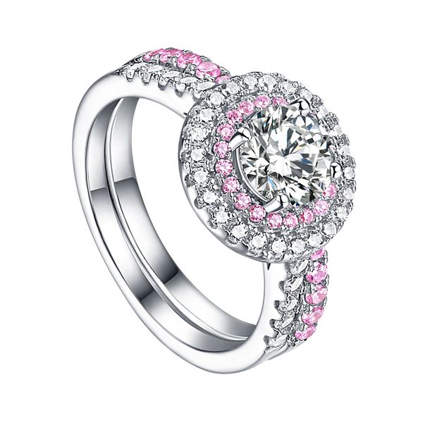 

european and american fashion high-end tonglin cross-border european and american eye-catching ring womens 925 silver pink zircon c