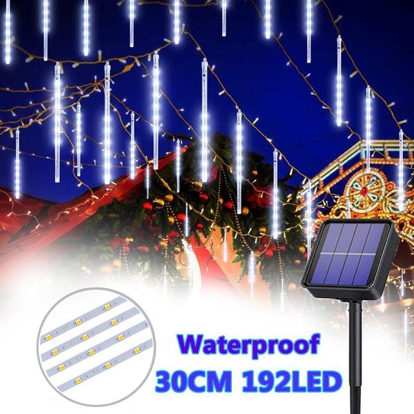 

solar lamps outdoor christmas string lights led meteor shower rain waterproof garden lamp 30cm 8 tubes 192leds holiday decor