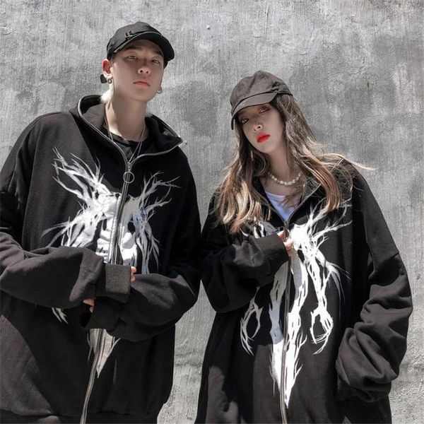 

men's hoodies & sweatshirts zip-up casual men women devil printed loose cardigan hooded hip hop graphic jacket sweatshirt death note, Black