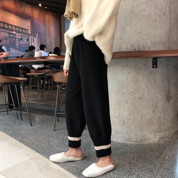 

women's pants & capris knitted harun autumn winter warm large size small feet radish woman sweatpants women streetwear, Black;white
