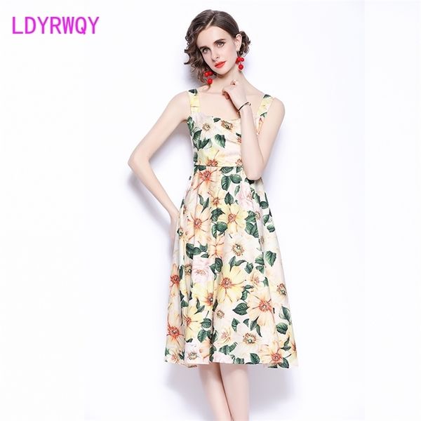 

ldyrwqy summer french belly-covering fashion printed sling slim-fit square-neck dress polyester office lady 210603, Black;gray