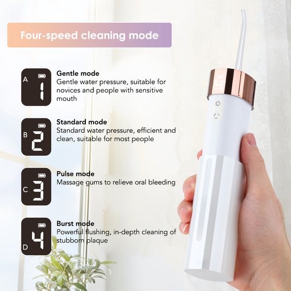 

oraldentalirrigatorportablewaterflosserusbrechargeable4modesipx7waterpulsetoothcleanersmartdisplay raben