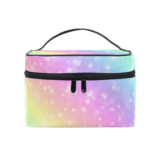

fengju cosmetic bag portable travel organizer hanging toiletry case storage tote for girls woman rainbow starry sky