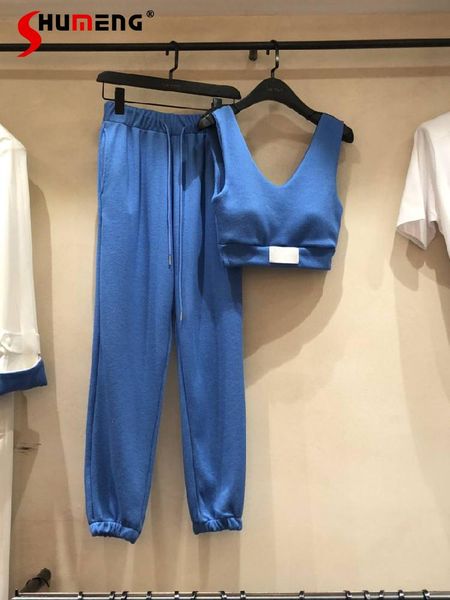 

women's two piece pants 2021 spring summer korean women letter patch sling pieces sets sports casual fashionable two-piece suit, White