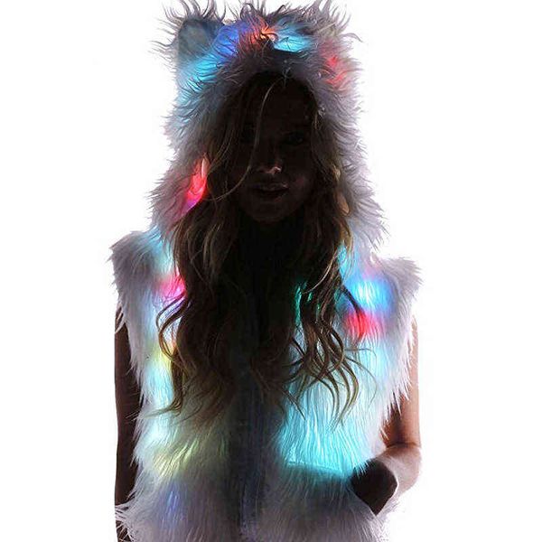 

imitation fur coat fur vest women's cosplay halloween color led 211207, Black
